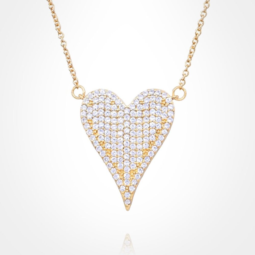 Stainless Steel CZ Stone Paved Heart Pendant Necklace in Gold
